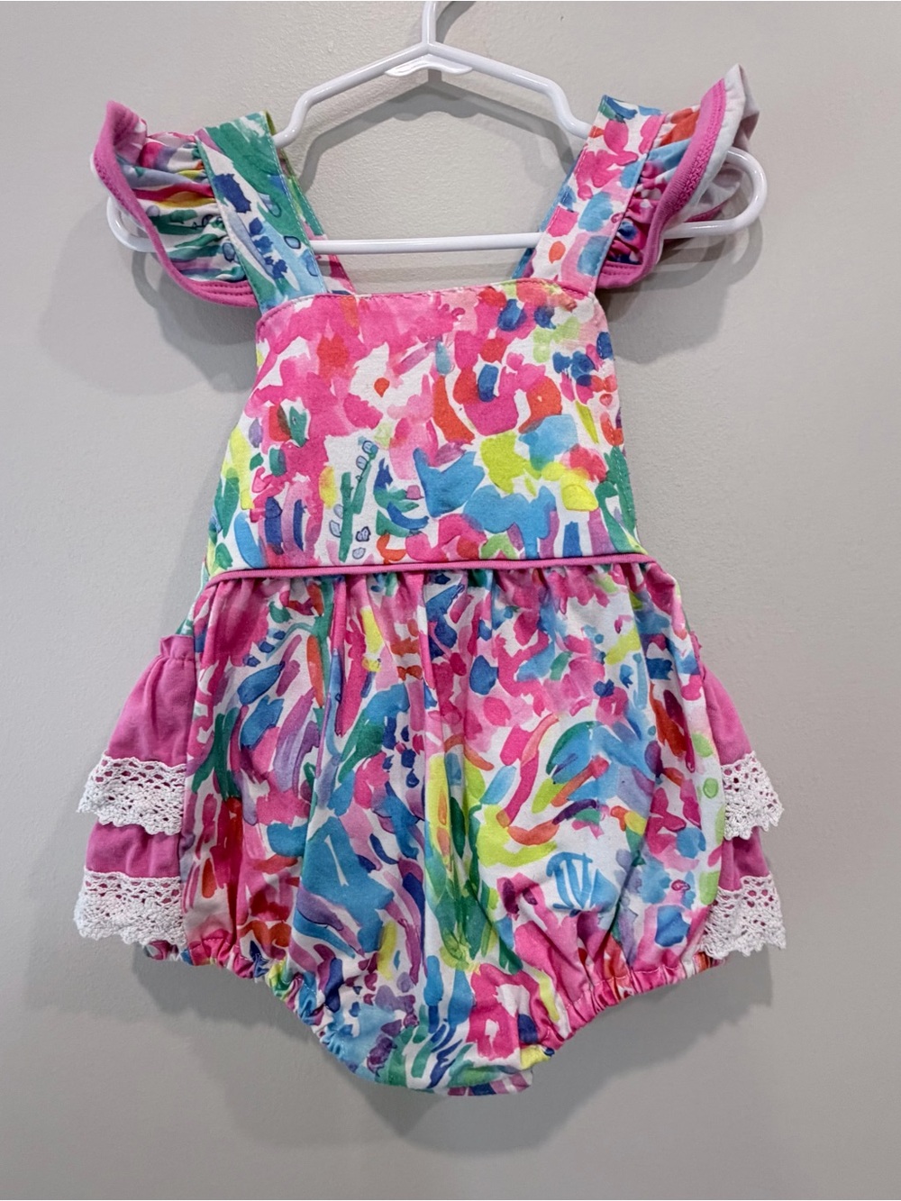 Girls Pink Multi-Color Floral Bubble Romper - Kids